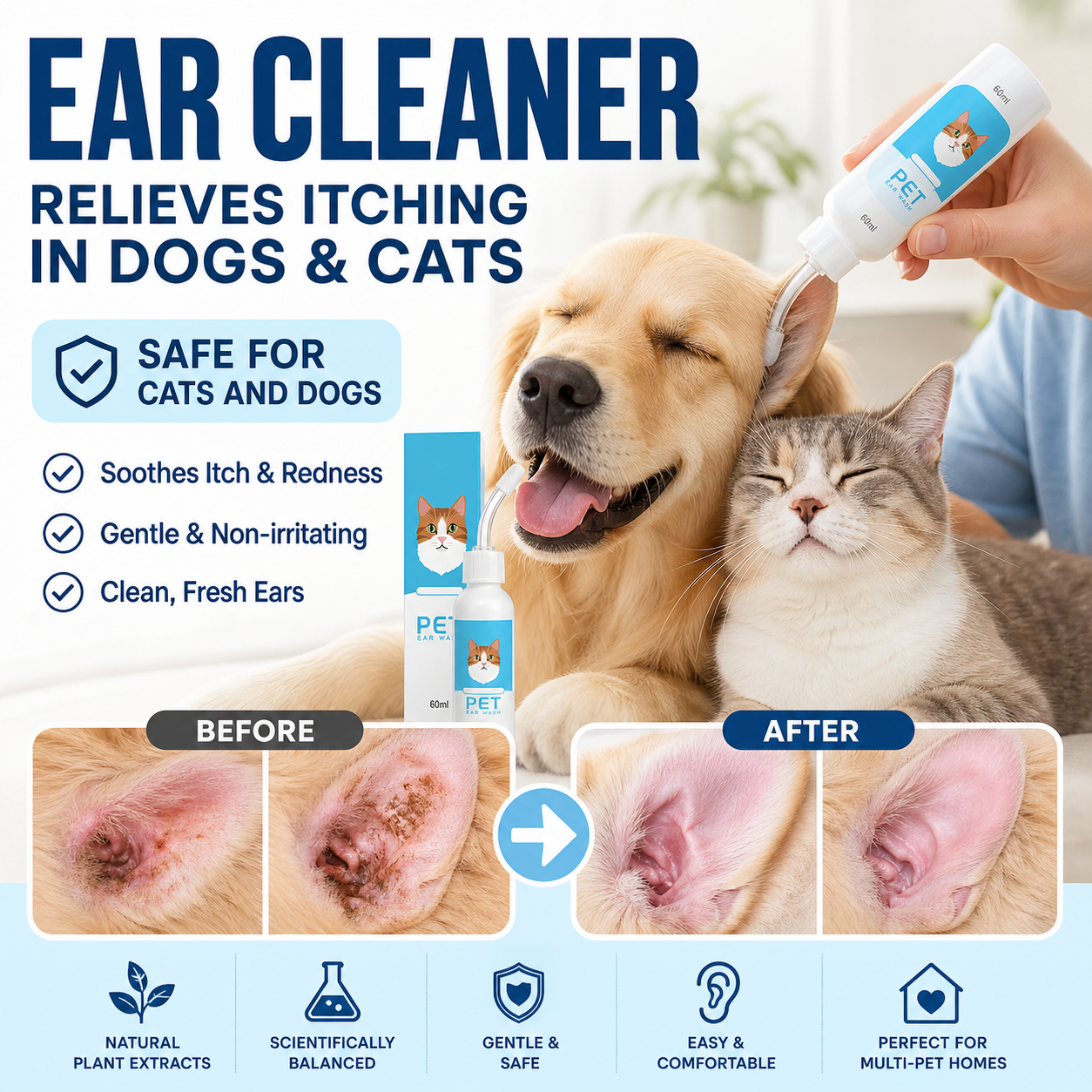 Gentle Pet Ear Wash I Odor-Free Cleaning for Dogs & Cats